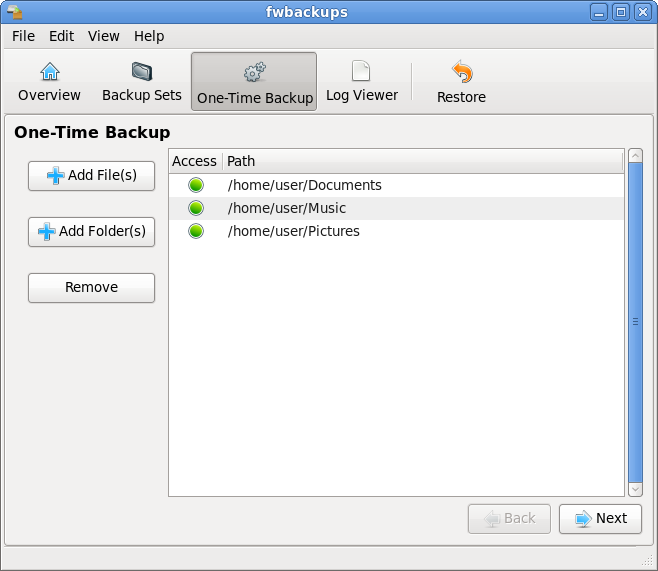 Adding paths to a One-Time Backup